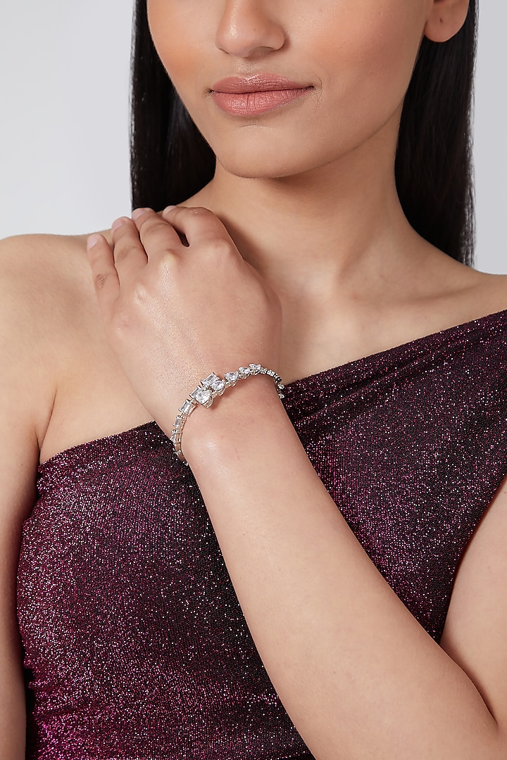 Silver Finish Diamond Studded Bracelet by Auraa Trends