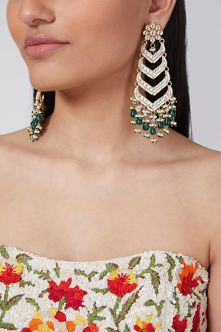 Gold Plated Chandbaali Studded Earrings by Auraa Trends