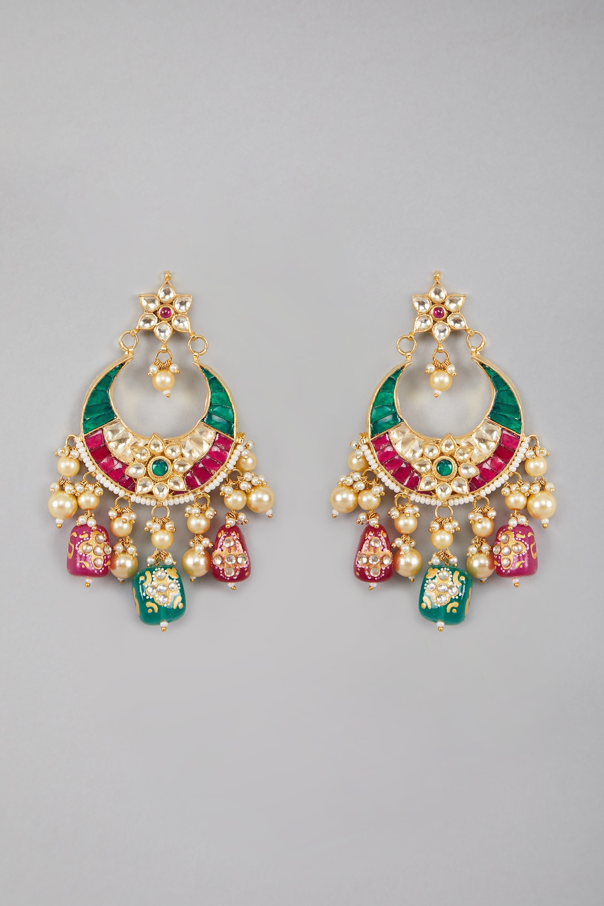 Buy Fida Wedding Ethnic Gold Lakshmi Temple Red and Green Stone Jhumka  Earrings Online