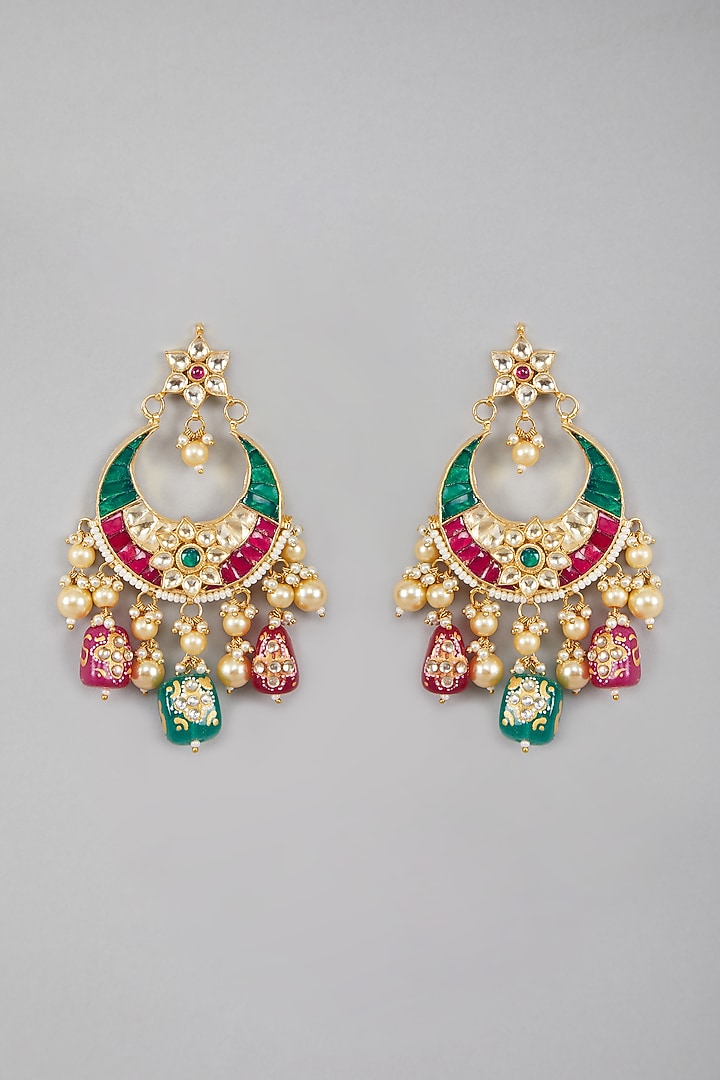 Gold Plated Green & Red Stone Earrings by Aura Trends at Pernia's Pop Up Shop