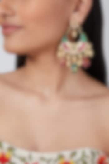 Gold Plated Green & Red Stone Earrings by Auraa Trends