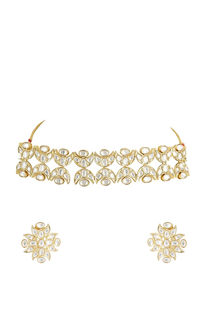 Gold Plated Kundan Polki Choker Necklace Set by Aura Trends at Pernia's Pop Up Shop