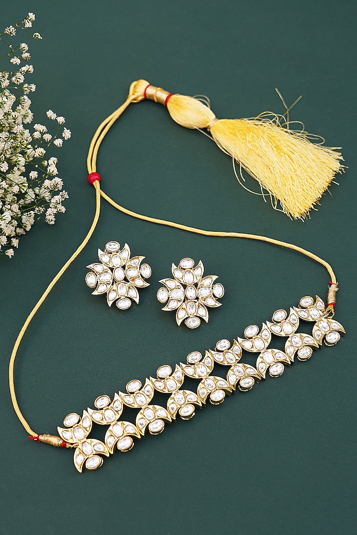 Gold Plated Kundan Polki Choker Necklace Set by Aura Trends at Pernia's Pop Up Shop