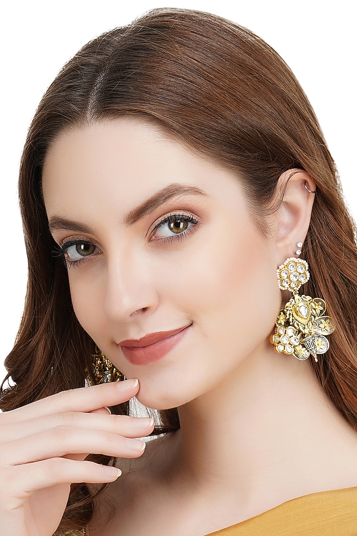 Gold Plated Kundan Polki & Pearl Earrings by Aura Trends at Pernia's Pop Up Shop
