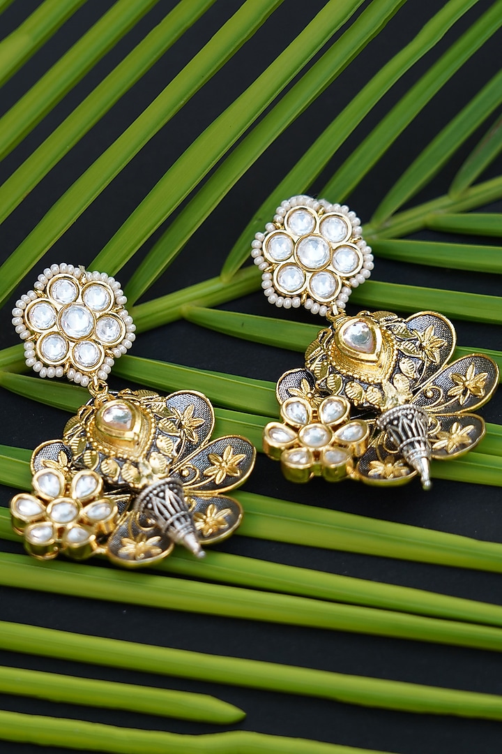 Gold Plated Kundan Polki & Pearl Earrings by Aura Trends at Pernia's Pop Up Shop
