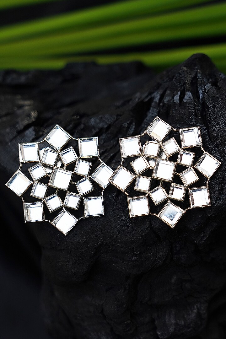Gold Plated Stud Earrings With Glass Kundan by Aura Trends at Pernia's Pop Up Shop