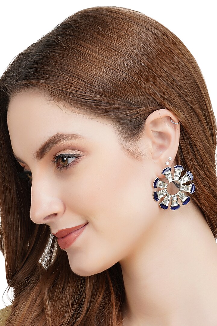 Gold Plated Blue Glass Kundan Stud Earrings by Aura Trends at Pernia's Pop Up Shop