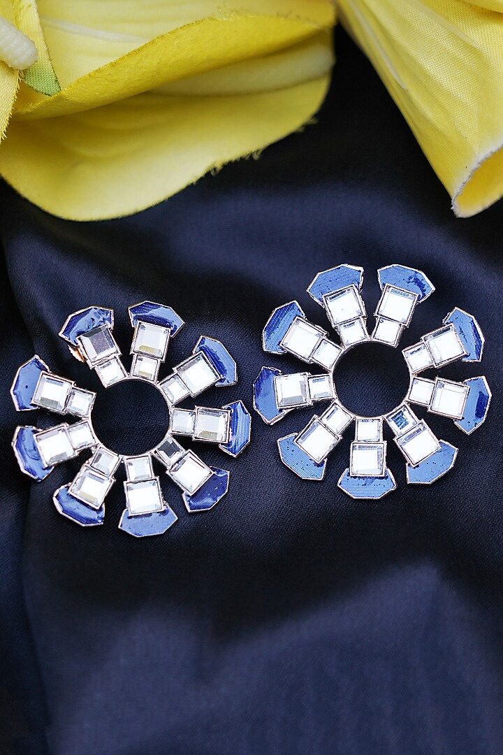 Gold Plated Blue Glass Kundan Stud Earrings by Aura Trends at Pernia's Pop Up Shop