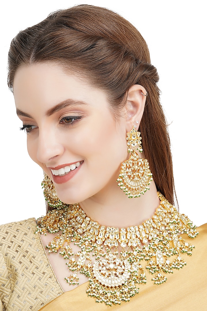 Gold Plated Necklace Set With Kundan Polki by Auraa Trends at Pernia's Pop Up Shop
