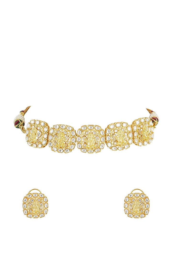 Gold Plated Choker Necklace Set With Pearls by Aura Trends at Pernia's Pop Up Shop