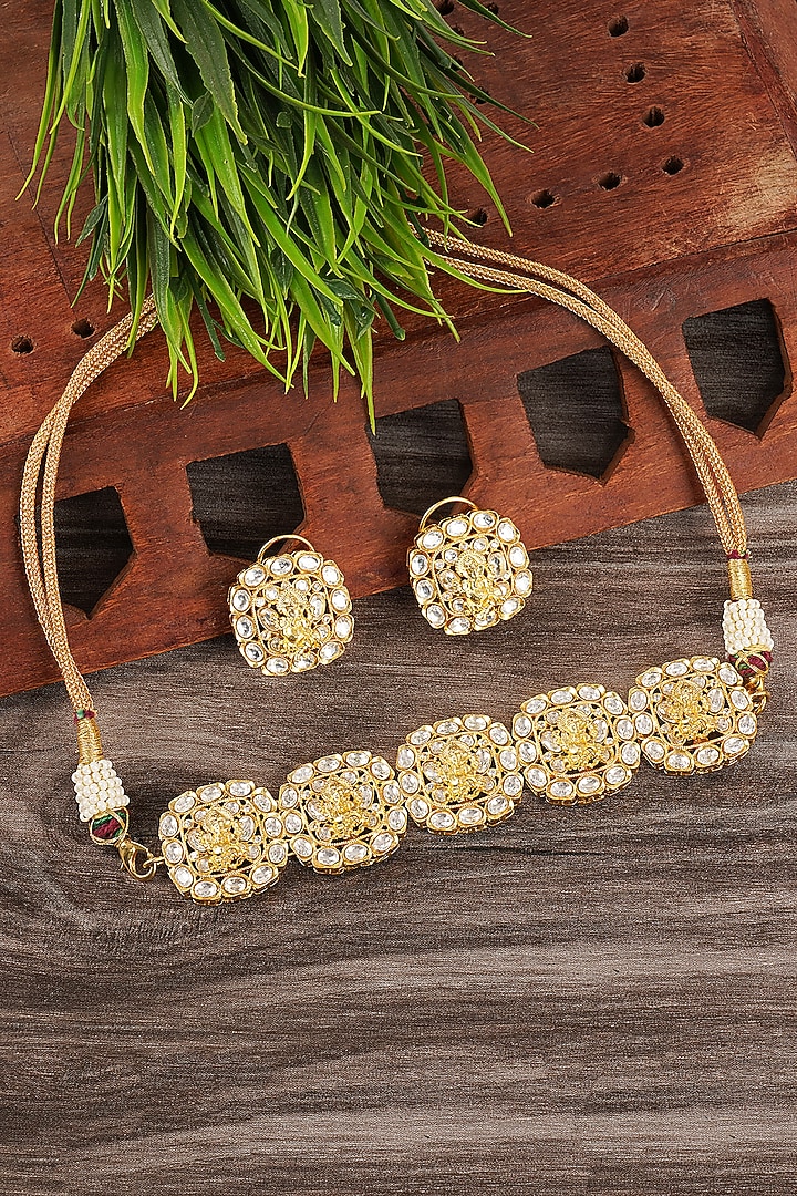 Gold Plated Choker Necklace Set With Pearls by Aura Trends at Pernia's Pop Up Shop
