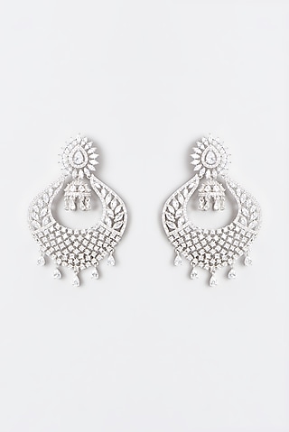 White Finish Zircon Dangler Earrings by Aura Trends