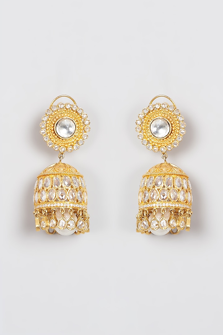 Gold Plated Pearl Dangler Earrings by Auraa Trends