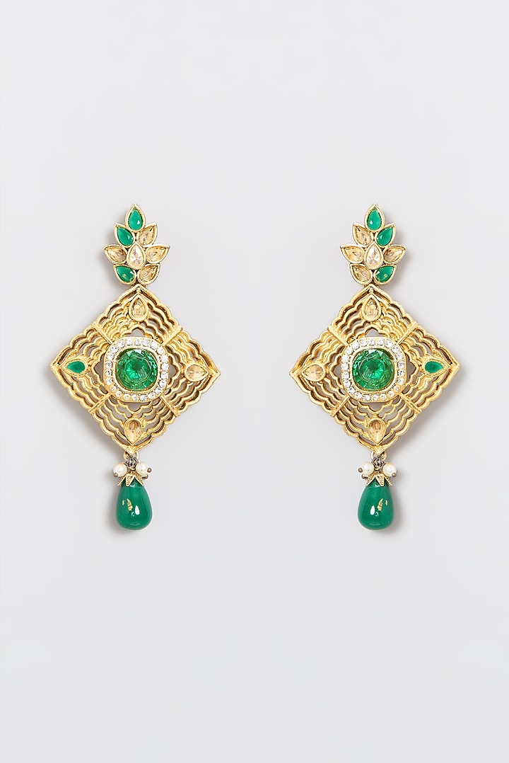 Gold Plated Kundan Polki & Pearl Dangler Earrings by Aura Trends at Pernia's Pop Up Shop