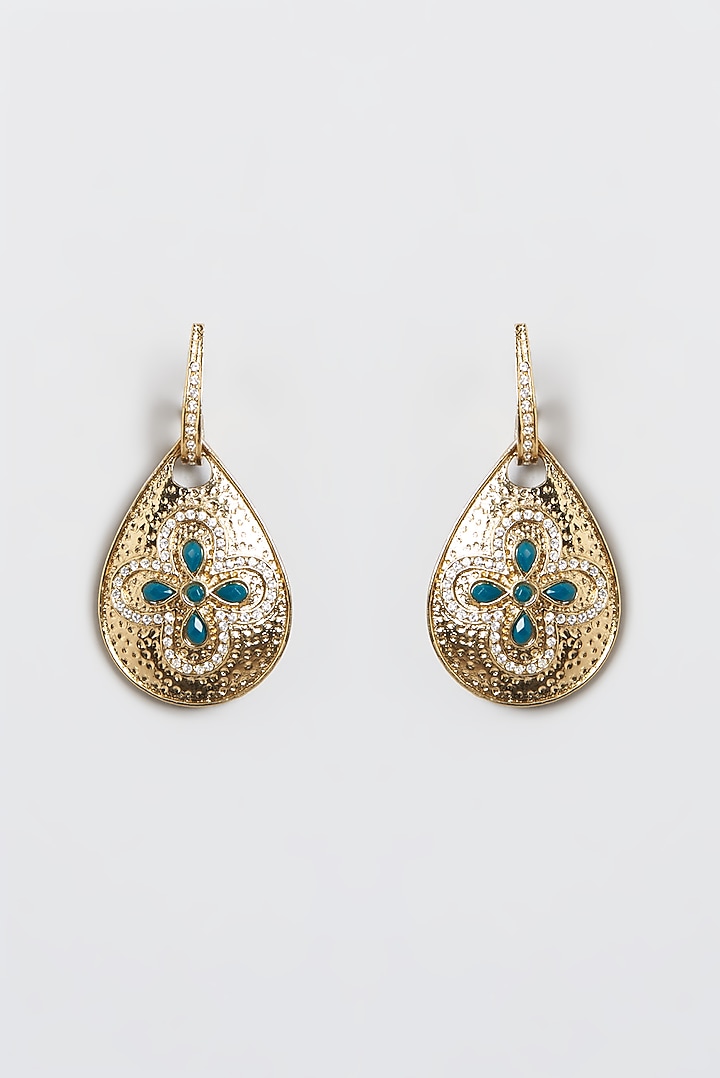 Gold Plated Blue Stone Dangler Earrings by Aura Trends at Pernia's Pop Up Shop