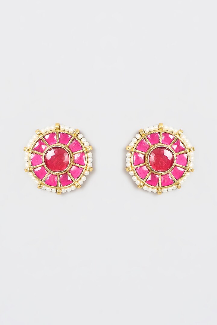 Gold Plated Pink Stone Necklace Set by Aura Trends at Pernia's Pop Up Shop