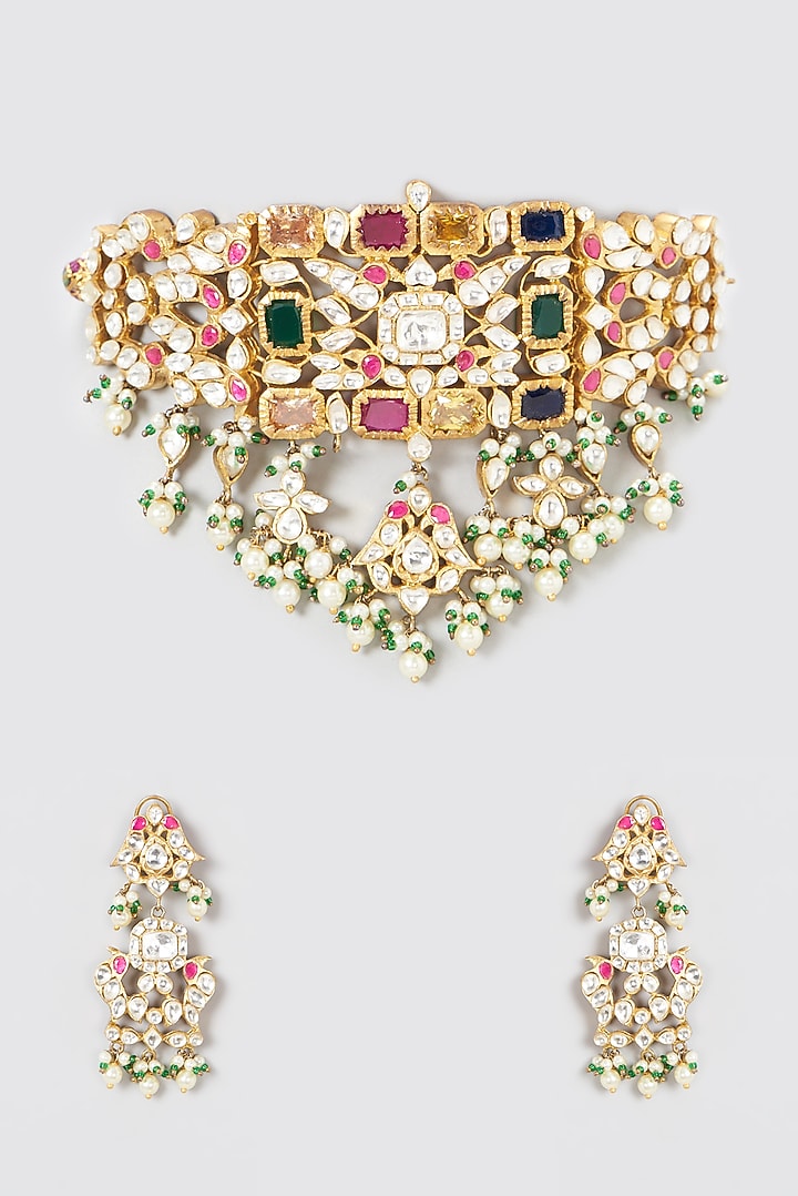 Gold Plated Kundan Polki & Pearl Necklace Set by Aura Trends at Pernia's Pop Up Shop
