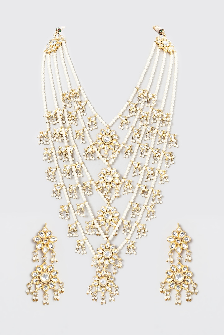 Gold Plated Kundan Polki & Pearl Long Necklace Set by Auraa Trends at Pernia's Pop Up Shop