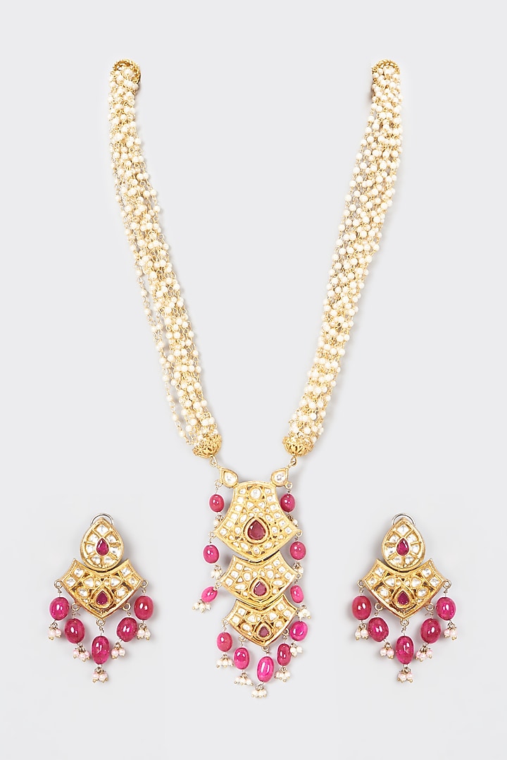 Gold Plated Kundan Polki & Pearl Necklace Set by Aura Trends at Pernia's Pop Up Shop
