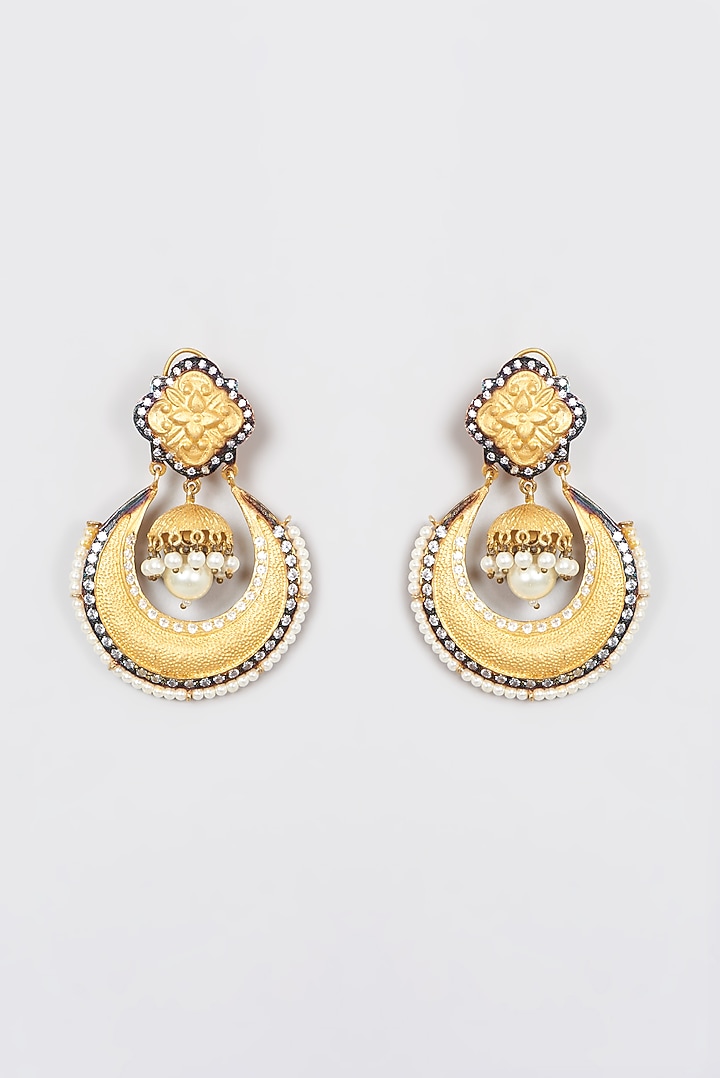 Gold Plated Kundan Polki & Pearl Dangler Earrings by Aura Trends at Pernia's Pop Up Shop