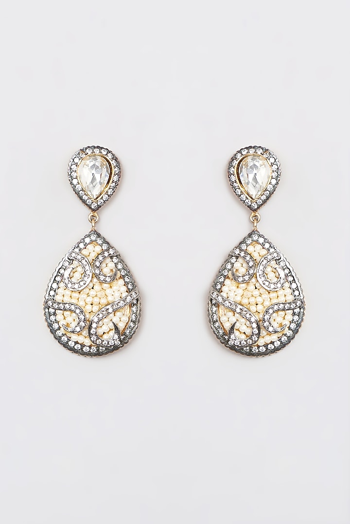 White Finish Kundan Polki Dangler Earrings by Aura Trends at Pernia's Pop Up Shop