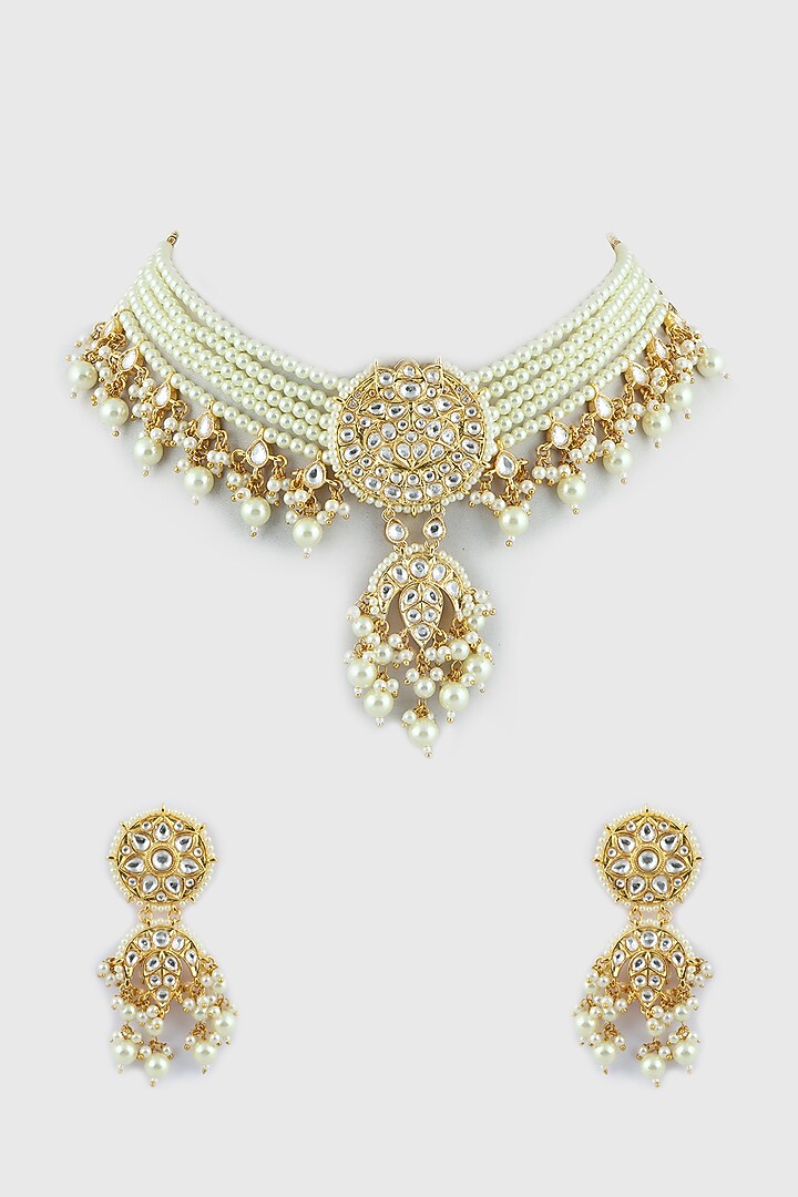 Gold Plated Kundan Polki Choker Necklace Set by Aura Trends at Pernia's Pop Up Shop