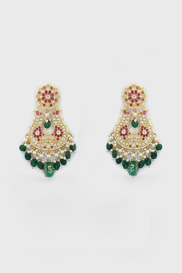 Gold Plated Kundan Polki Chandbali Earrings by Aura Trends at Pernia's Pop Up Shop
