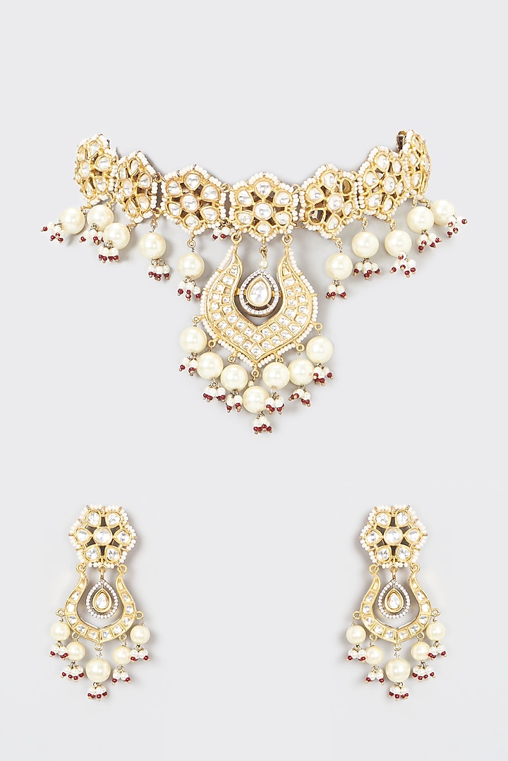 Gold Plated Kundan Polki & Pearl Necklace Set by Auraa Trends at Pernia's Pop Up Shop