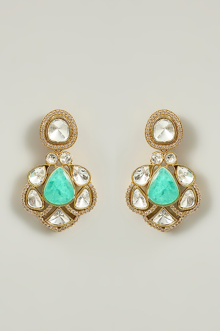 Gold Finish Kundan Polki & Turquoise Green Stone Choker Necklace Set by Aura Trends at Pernia's Pop Up Shop