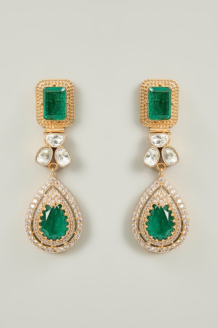 Gold Finish Kundan Polki & Emerald Green Stone Choker Necklace Set by Aura Trends at Pernia's Pop Up Shop