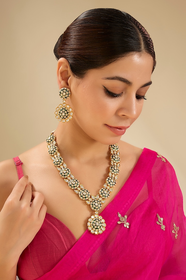 Gold Finish Kundan Polki Necklace Set by Auraa Trends at Pernia's Pop Up Shop