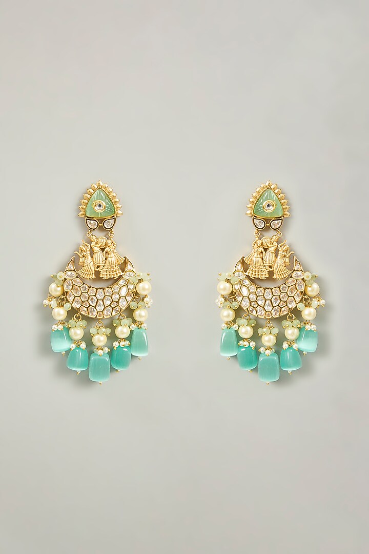Gold Finish Pearl Dangler Earrings With Maangtikka by Aura Trends at Pernia's Pop Up Shop