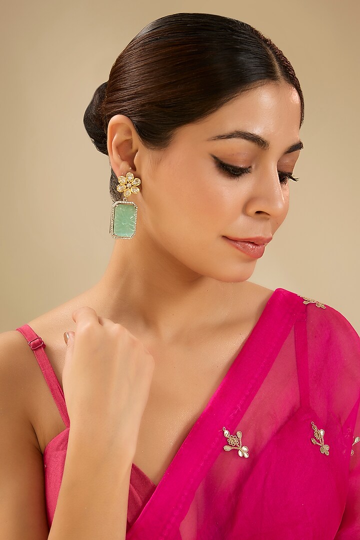 Gold Finish Turquoise Stone Dangler Earrings by Aura Trends at Pernia's Pop Up Shop