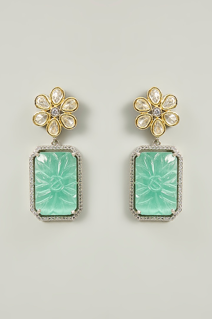 Gold Finish Turquoise Stone Dangler Earrings by Aura Trends at Pernia's Pop Up Shop
