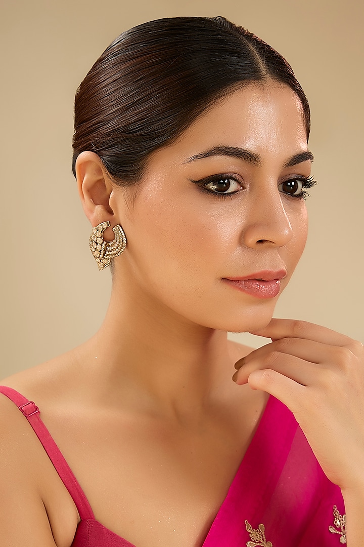 Gold Finish Beaded Dangler Earrings by Aura Trends at Pernia's Pop Up Shop
