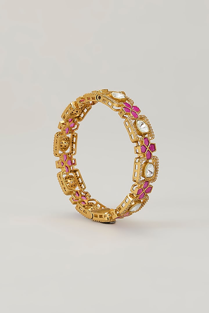 Gold Finish Polki Diamond Bangles (Set Of 2) by Aura Trends at Pernia's Pop Up Shop
