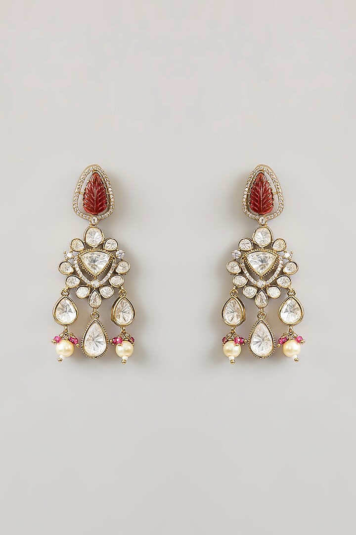 Gold Finish Kundan Polki & Gemstone Necklace Set by Aura Trends at Pernia's Pop Up Shop