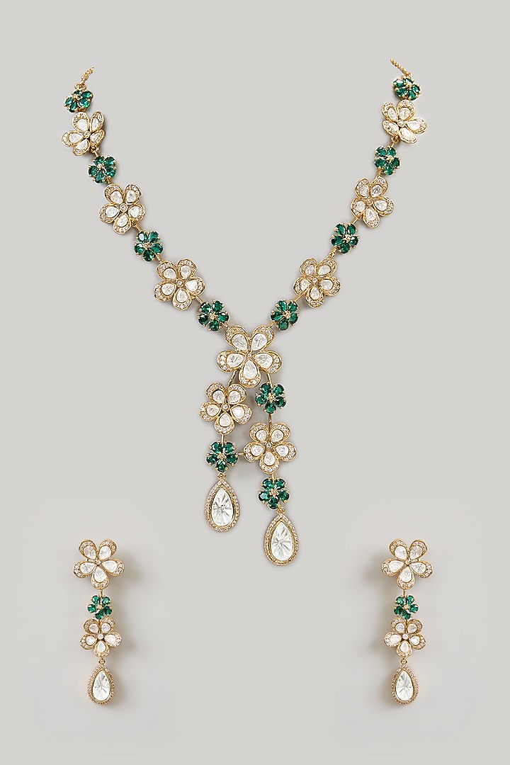 Gold Finish Kundan Polki Necklace Set by Aura Trends at Pernia's Pop Up Shop