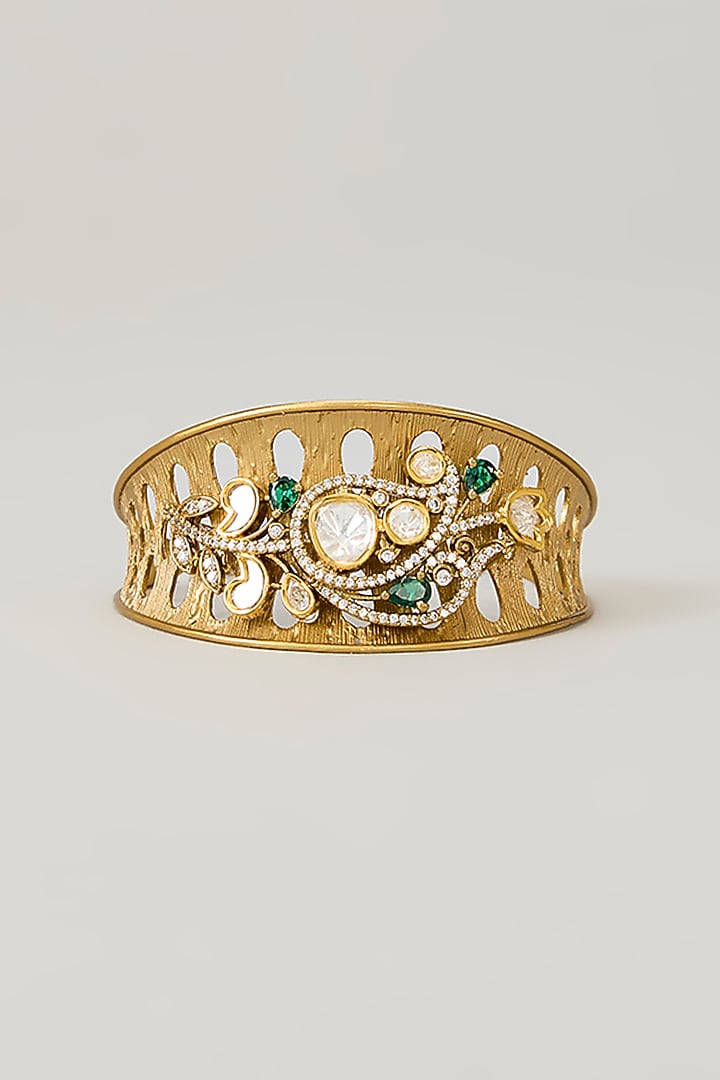 Gold Finish Kundan Polki & Diamond Bangle by Aura Trends at Pernia's Pop Up Shop