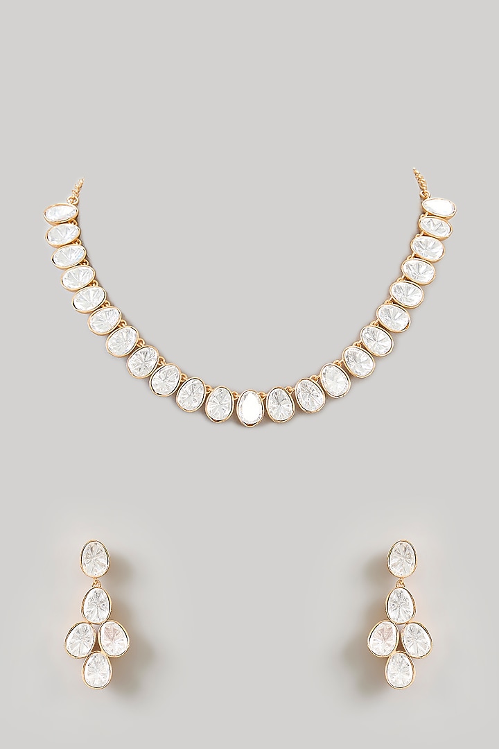 Gold Finish Kundan Polki Choker Necklace Set by Aura Trends at Pernia's Pop Up Shop