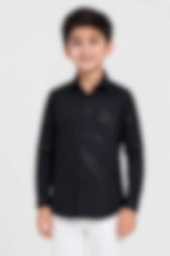 Black Cotton Shirt For Boys by Arun Verma Kids at Pernia's Pop Up Shop