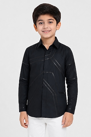 Black Cotton Shirt For Boys by Arun Verma Kids