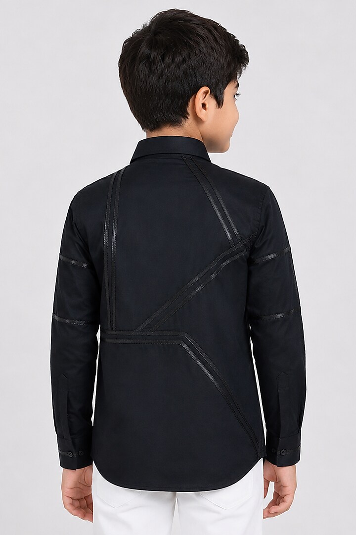 Black Cotton Shirt For Boys by Arun Verma Kids at Pernia's Pop Up Shop