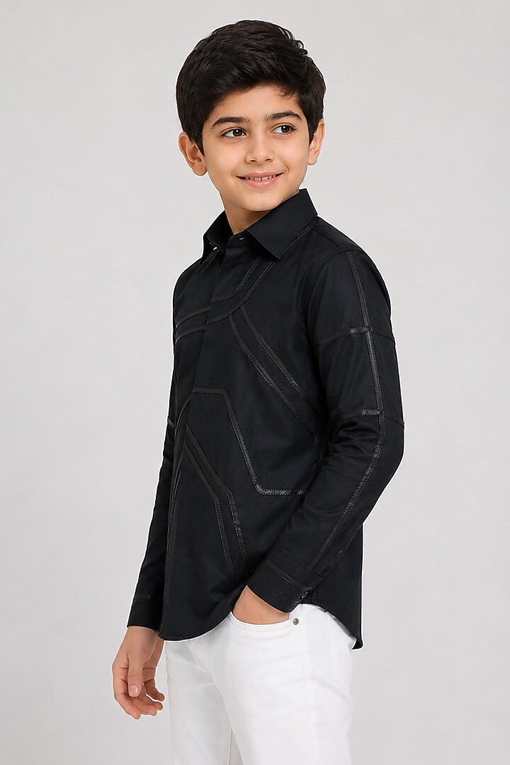 Black Cotton Shirt For Boys by Arun Verma Kids at Pernia's Pop Up Shop