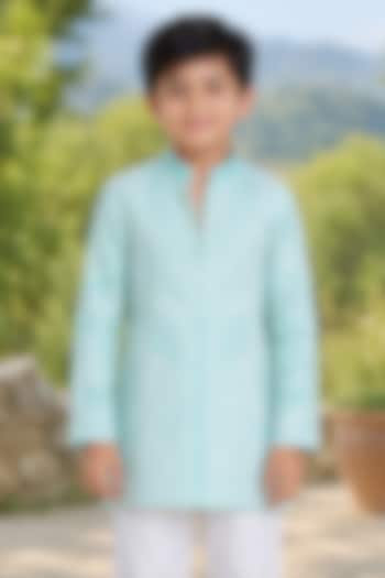 Jade Green Silk Embroidered Kurta For Boys by Arun Verma Kids at Pernia's Pop Up Shop