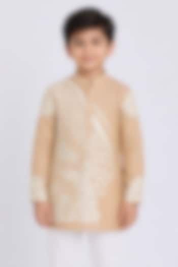 Gold Tissue Resham Embroidered Kurta For Boys by Arun Verma Kids at Pernia's Pop Up Shop