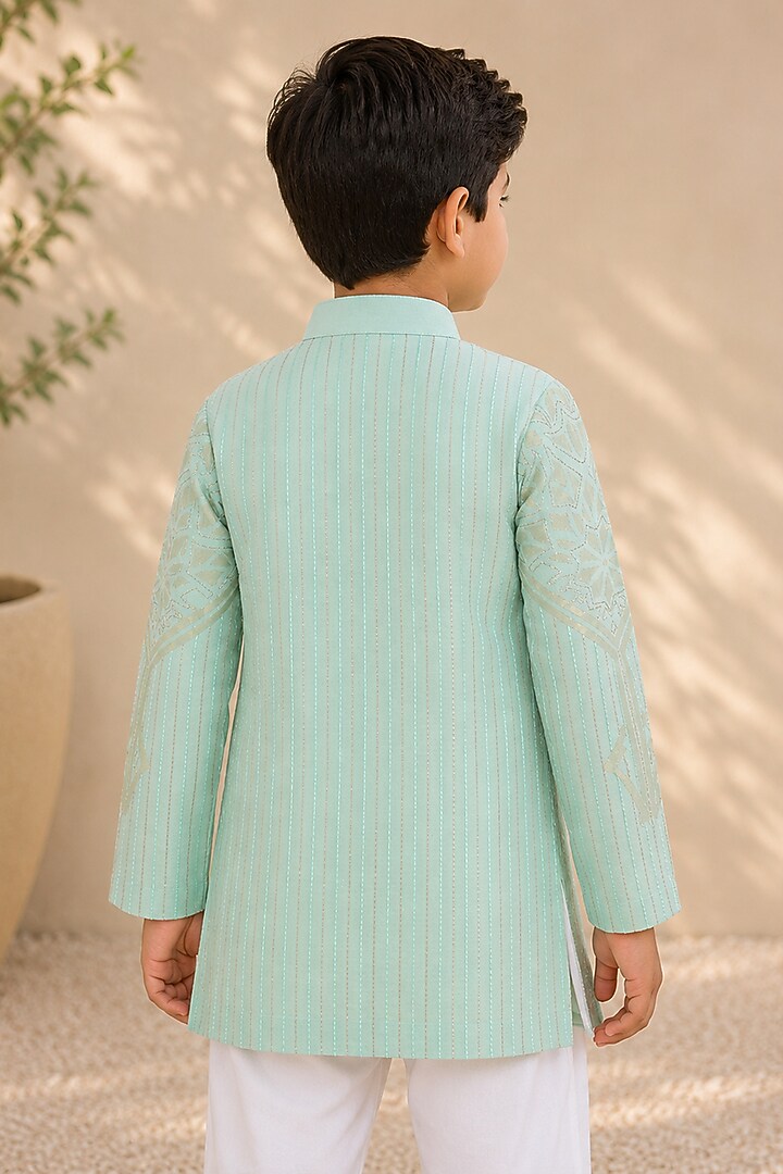 Jade Green Silk Embroidered Kurta For Boys by Arun Verma Kids at Pernia's Pop Up Shop