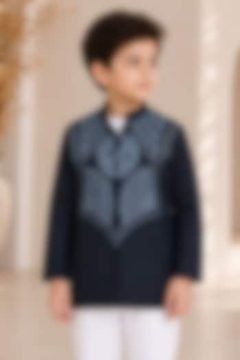Black Cotton Embroidered Kurta For Boys by Arun Verma Kids at Pernia's Pop Up Shop