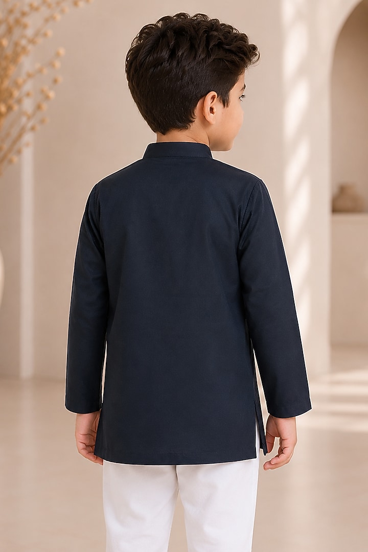 Black Cotton Embroidered Kurta For Boys by Arun Verma Kids at Pernia's Pop Up Shop