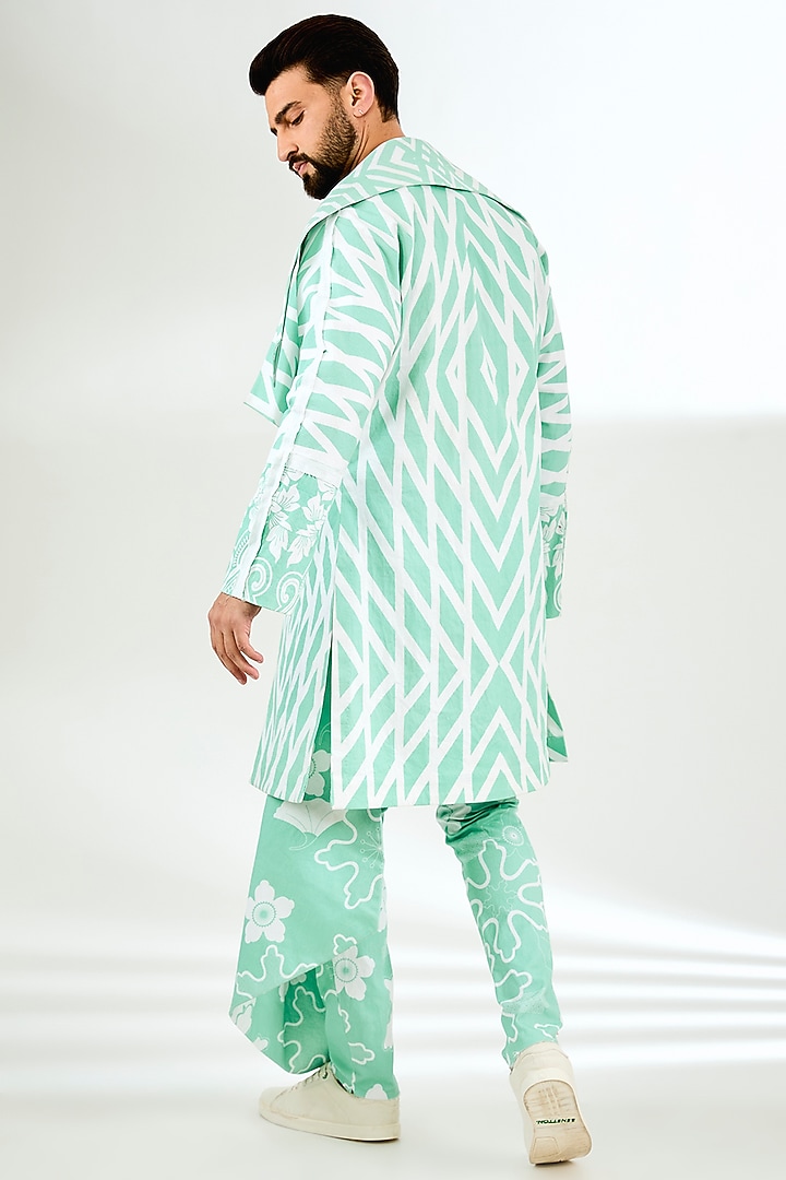 Green Twill Digital Printed Trench Coat by Arun Verma at Pernia's Pop Up Shop